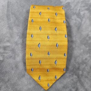 Vintage Yves Saint Laurent (YSL) Silk Tie - Yellow with Blue Leaf Pattern